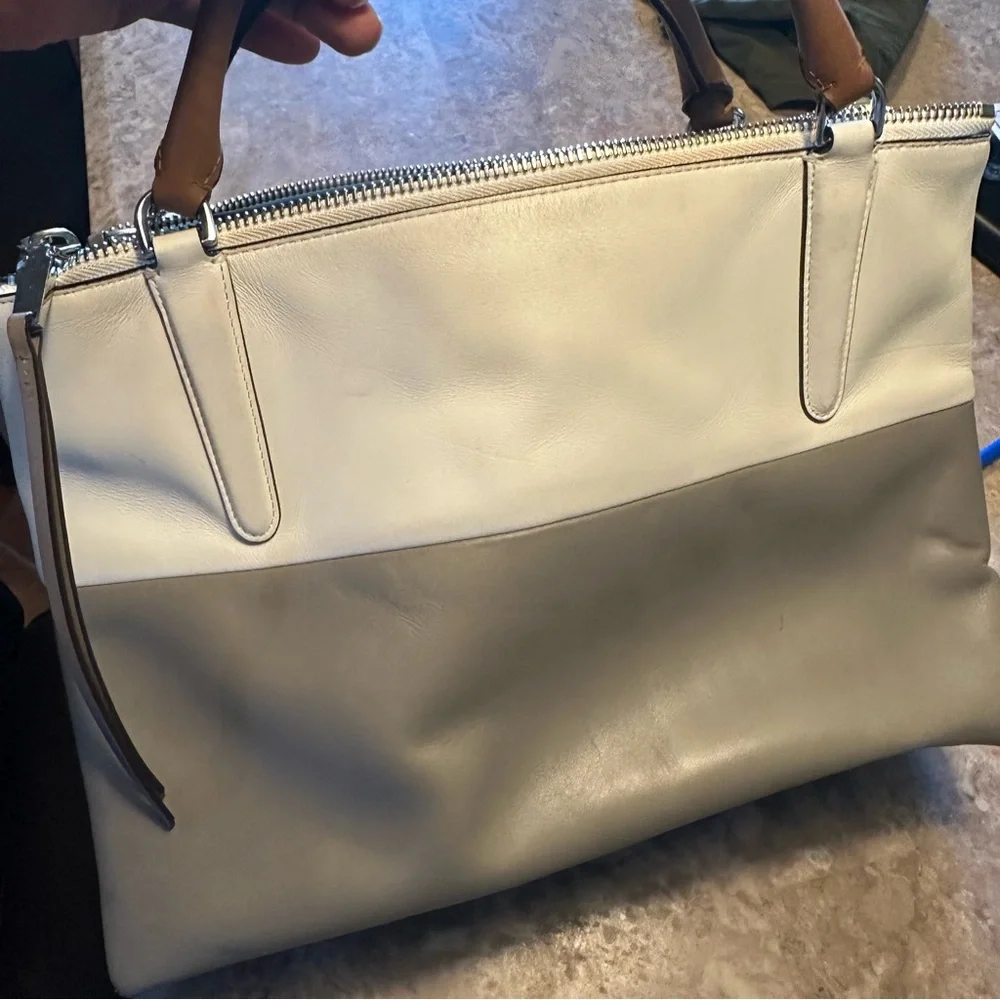 Coach Cream and Tan Satchel with Silver Hardware